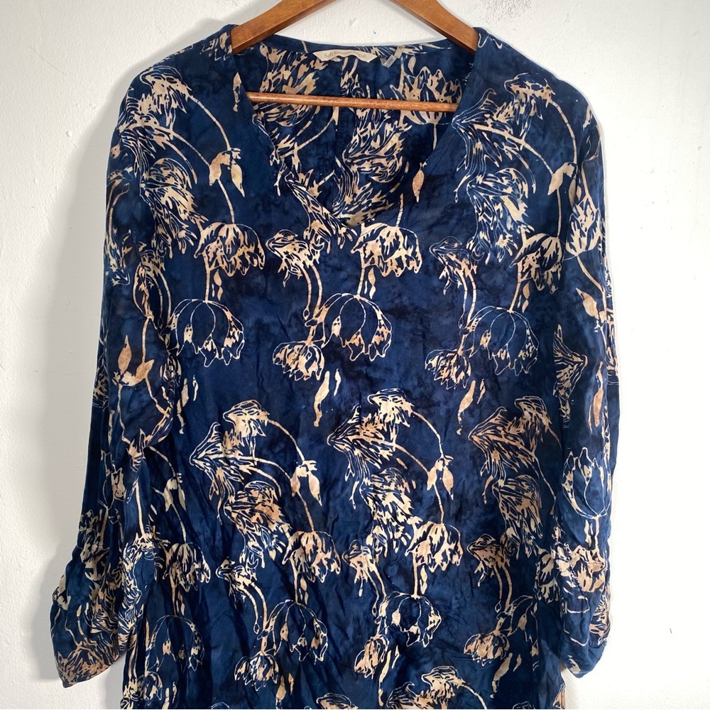 Soft Surroundings Blue Floral Print Rayon Blouse Women’s XL Boho Tunic Top - Picture 3 of 9